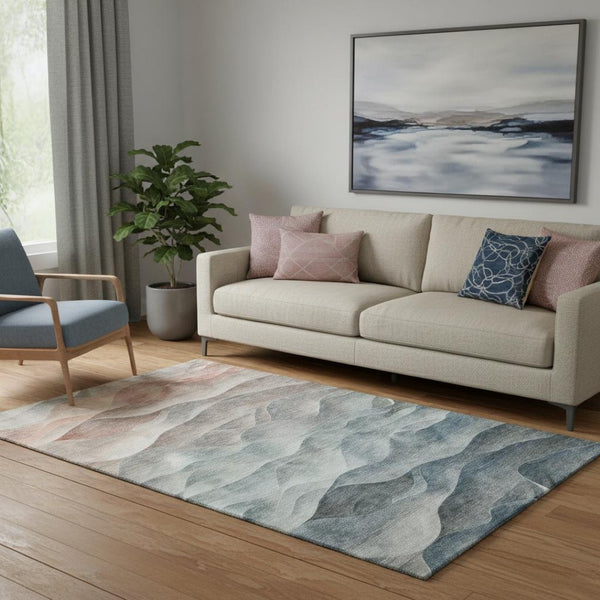 HomeRoots 5' X 8' Teal and Salmon Abstract Washable Area Rug with UV Protection for Modern Homes & Families 694793