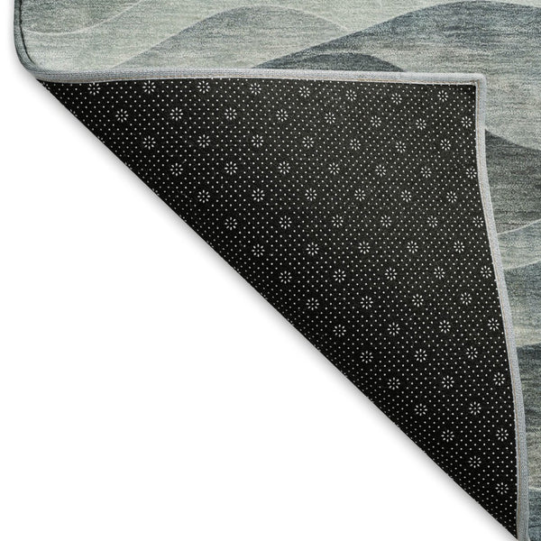 HomeRoots 8' Round Teal Ivory Salmon Abstract Washable Rug - UV Resistant, Stain-Proof for High-Traffic Areas 694794