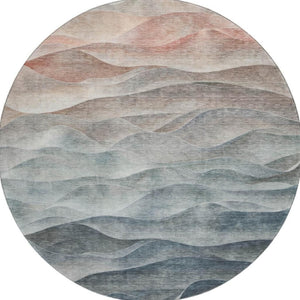 HomeRoots 8' Round Teal Ivory Salmon Abstract Washable Rug - UV Resistant, Stain-Proof for High-Traffic Areas 694794
