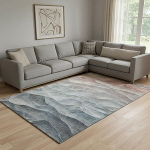 HomeRoots 8' Teal, Ivory & Salmon Abstract Washable Area Rug - Durable, UV-Protected, Modern Design for Homes 694795