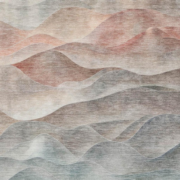 HomeRoots 8' Teal, Ivory & Salmon Abstract Washable Area Rug - Durable, UV-Protected, Modern Design for Homes 694795