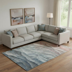 HomeRoots 9' X 12' Modern Teal, Ivory & Salmon Abstract Washable Area Rug with UV Protection & Non-Slip Backing 694796
