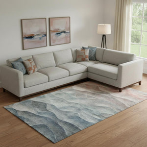 HomeRoots 10' Modern Abstract Washable Area Rug in Teal, Ivory & Salmon – UV Protection for Busy Homes! 694797