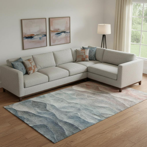HomeRoots 10' Modern Abstract Washable Area Rug in Teal, Ivory & Salmon – UV Protection for Busy Homes! 694797