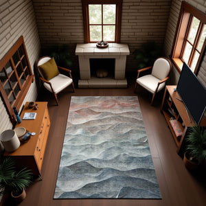 HomeRoots 10' Modern Abstract Washable Area Rug in Teal, Ivory & Salmon – UV Protection for Busy Homes! 694797