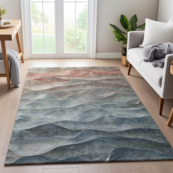 HomeRoots 10' Modern Abstract Washable Area Rug in Teal, Ivory & Salmon – UV Protection for Busy Homes! 694797