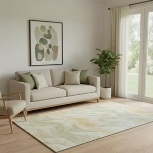 HomeRoots 5' X 8' Stylish Artichoke Green Abstract Area Rug - Washable, UV Protected, Perfect for Homes! 694799