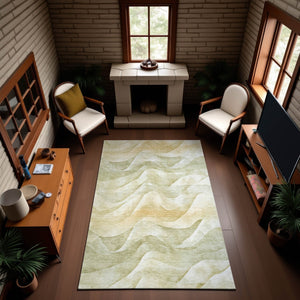 HomeRoots 5' X 8' Stylish Artichoke Green Abstract Area Rug - Washable, UV Protected, Perfect for Homes! 694799