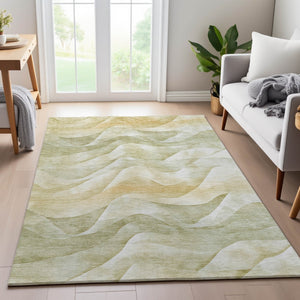 HomeRoots 5' X 8' Stylish Artichoke Green Abstract Area Rug - Washable, UV Protected, Perfect for Homes! 694799