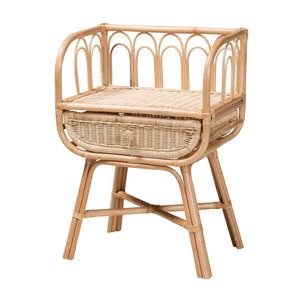 English Elm Modern Woven Rattan Bohemian Nightstand with Open Shelf and Angled Legs for Bedroom B2750P420376