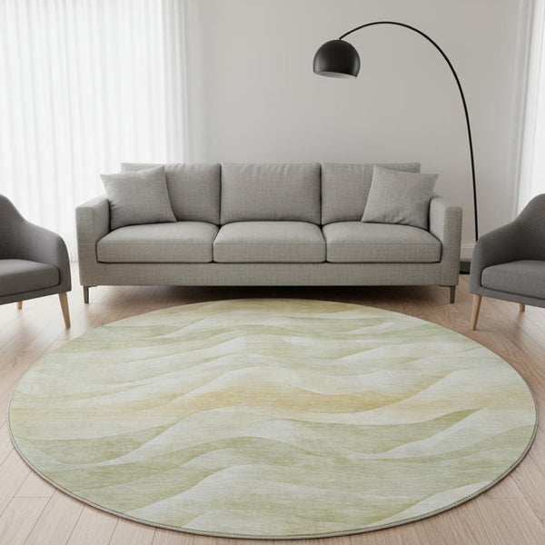 HomeRoots 8' X 8' Artichoke Green Abstract Washable Round Rug with UV Protection for Kids & Pets' Spaces 694800
