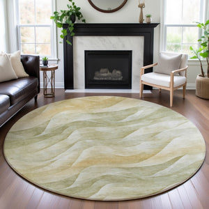 HomeRoots 8' X 8' Artichoke Green Abstract Washable Round Rug with UV Protection for Kids & Pets' Spaces 694800