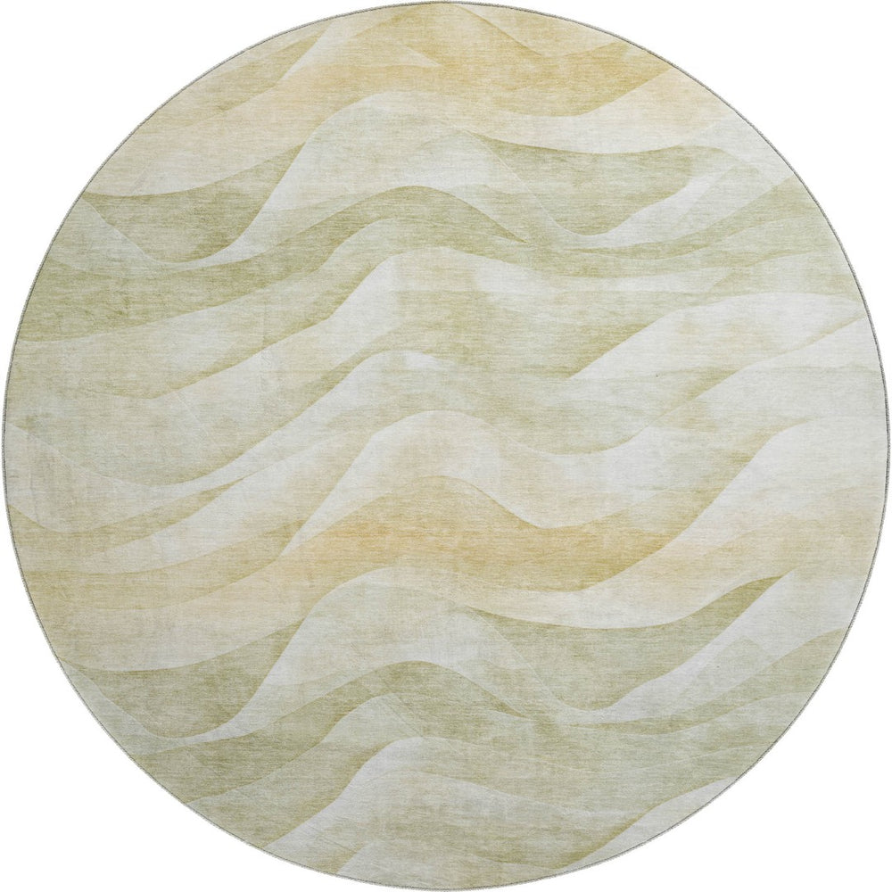 HomeRoots 8' X 8' Artichoke Green Abstract Washable Round Rug with UV Protection for Kids & Pets' Spaces 694800
