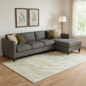 HomeRoots 9' X 12' Artichoke Green Abstract Washable Area Rug – Stain-Resistant, UV Protected, Stylish Comfort 694802