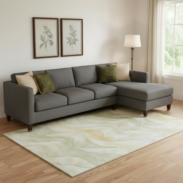HomeRoots 9' X 12' Artichoke Green Abstract Washable Area Rug – Stain-Resistant, UV Protected, Stylish Comfort 694802