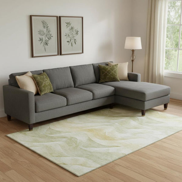 HomeRoots 10' X 14' Artichoke Green Abstract Area Rug – Washable, UV-Protected, Durable for High-Traffic Spaces 694803