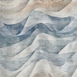 HomeRoots 5' X 8' Stylish Blue Beige Ivory Abstract Washable Area Rug with UV Protection for High-Traffic Homes 694805