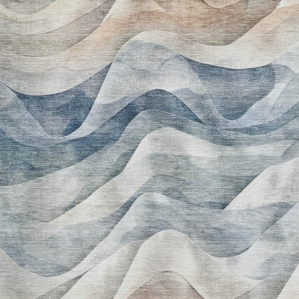 HomeRoots 5' X 8' Stylish Blue Beige Ivory Abstract Washable Area Rug with UV Protection for High-Traffic Homes 694805