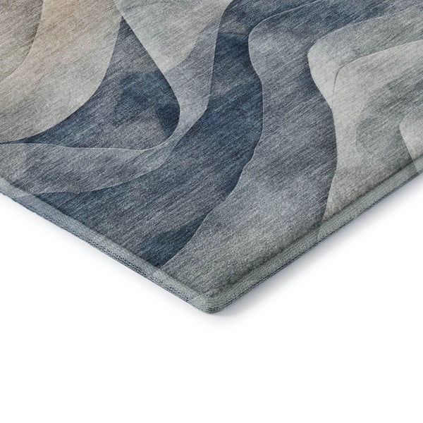 HomeRoots 8' X 8' Washable Round Rug with Abstract Blue Beige Ivory Design, UV Protection & Stain Resistance 694806