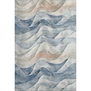 HomeRoots 9' X 12' Stylish Blue Beige Ivory Abstract Washable Area Rug with UV Protection for High Traffic Rooms 694808