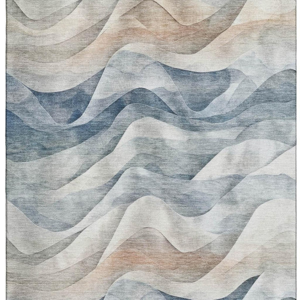 HomeRoots 9' X 12' Stylish Blue Beige Ivory Abstract Washable Area Rug with UV Protection for High Traffic Rooms 694808