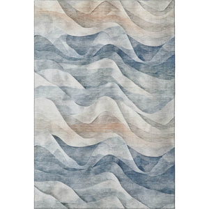 HomeRoots 9' X 12' Stylish Blue Beige Ivory Abstract Washable Area Rug with UV Protection for High Traffic Rooms 694808