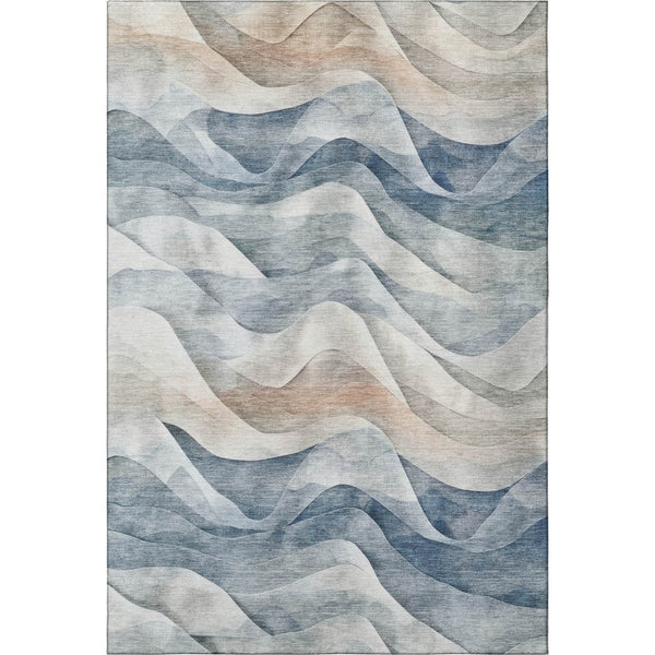 HomeRoots 9' X 12' Stylish Blue Beige Ivory Abstract Washable Area Rug with UV Protection for High Traffic Rooms 694808