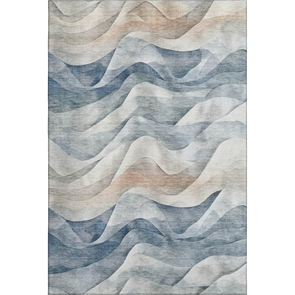 HomeRoots 10' X 14' Abstract Area Rug in Blue, Beige & Ivory - Washable, UV-Protected, Durable & Stylish! 694809