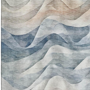 HomeRoots 10' X 14' Abstract Area Rug in Blue, Beige & Ivory - Washable, UV-Protected, Durable & Stylish! 694809