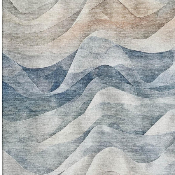 HomeRoots 10' X 14' Abstract Area Rug in Blue, Beige & Ivory - Washable, UV-Protected, Durable & Stylish! 694809