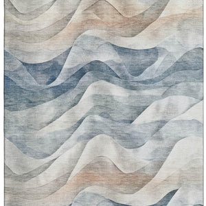 HomeRoots 10' X 14' Abstract Area Rug in Blue, Beige & Ivory - Washable, UV-Protected, Durable & Stylish! 694809