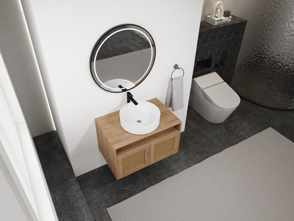 English Elm 30" Bathroom Vanity With Integrated Sink, Soft-Close Doors, & Modern Floating Design For Minimalist Space W999S00397