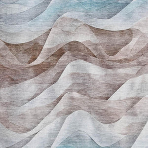 HomeRoots 5' Abstract Coffee Blue & Ivory Washable Area Rug with UV Protection - Durable, Stylish & Easy Care 694811