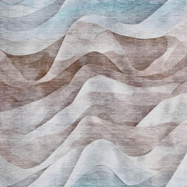 HomeRoots 5' Abstract Coffee Blue & Ivory Washable Area Rug with UV Protection - Durable, Stylish & Easy Care 694811