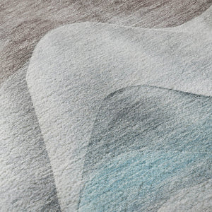 HomeRoots 8' Round Coffee Blue & Ivory Abstract Washable Rug with UV Protection for Modern Living Spaces 694812
