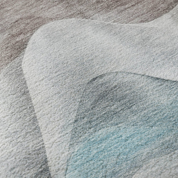 HomeRoots 8' Round Coffee Blue & Ivory Abstract Washable Rug with UV Protection for Modern Living Spaces 694812