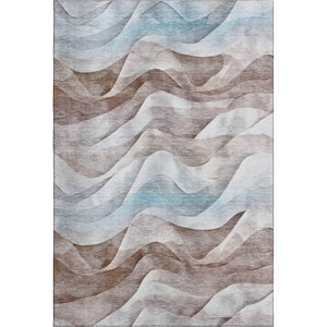 HomeRoots 8' Coffee Blue & Ivory Abstract Area Rug – Stylish, Washable, UV-Protected for High-Traffic Spaces! 694813