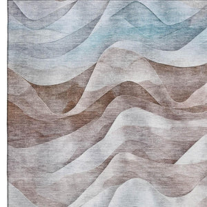 HomeRoots 8' Coffee Blue & Ivory Abstract Area Rug – Stylish, Washable, UV-Protected for High-Traffic Spaces! 694813