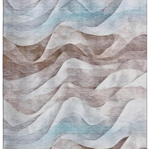 HomeRoots 9' X 12' Coffee Blue And Ivory Abstract Area Rug - Stylish, Washable, UV-Protected & Stain Resistant 694814