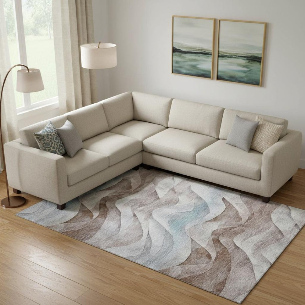 HomeRoots 10' X 14' Coffee Blue Abstract Area Rug – Stylish, Washable, UV-Protected, Perfect for Busy Homes! 694815