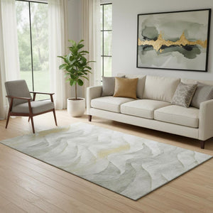 HomeRoots 5' X 8' Stylish Silver Gold Ivory Abstract Area Rug - Washable, UV Protected, Perfect for High-Traffic Areas 694817
