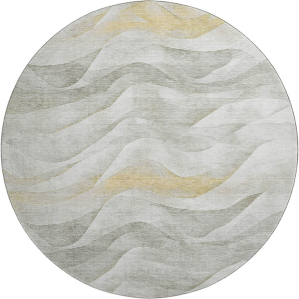 HomeRoots 8' X 8' Elegant Abstract Round Rug in Silver, Gold & Ivory - Washable, UV Protected & Non-Slip 694818