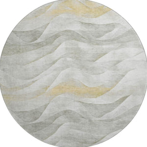 HomeRoots 8' X 8' Elegant Abstract Round Rug in Silver, Gold & Ivory - Washable, UV Protected & Non-Slip 694818