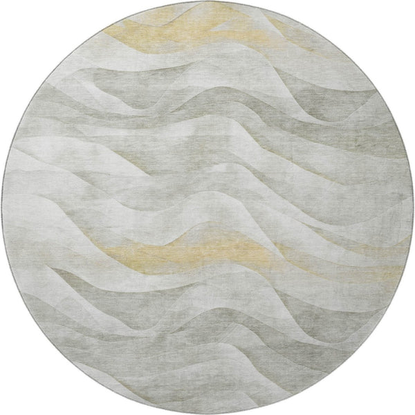 HomeRoots 8' X 8' Elegant Abstract Round Rug in Silver, Gold & Ivory - Washable, UV Protected & Non-Slip 694818