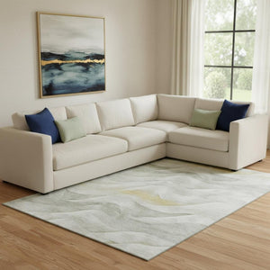 HomeRoots 8' Stylish Silver Gold Ivory Abstract Area Rug - Washable, UV Protected, Durable for Busy Homes 694819