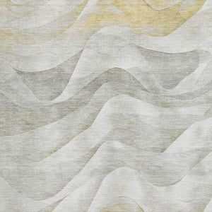 HomeRoots 8' Stylish Silver Gold Ivory Abstract Area Rug - Washable, UV Protected, Durable for Busy Homes 694819