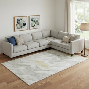 HomeRoots 9' X 12' Abstract Washable Area Rug in Silver, Gold & Ivory - UV Protected & Stain Resistant Design 694820