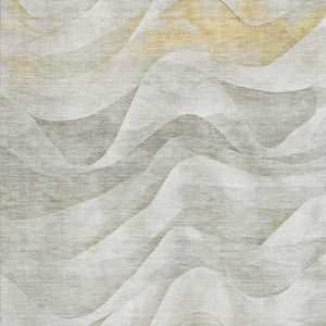 HomeRoots 9' X 12' Abstract Washable Area Rug in Silver, Gold & Ivory - UV Protected & Stain Resistant Design 694820