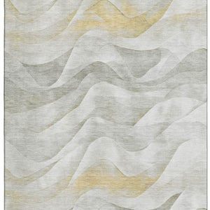 HomeRoots 9' X 12' Abstract Washable Area Rug in Silver, Gold & Ivory - UV Protected & Stain Resistant Design 694820