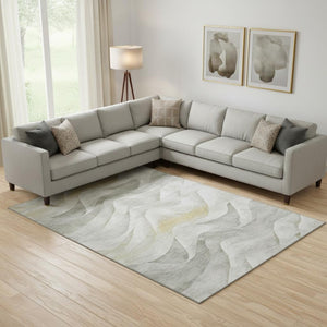 HomeRoots 10' Contemporary Silver, Gold & Ivory Abstract Washable Area Rug with UV Protection & Stain Resistance 694821